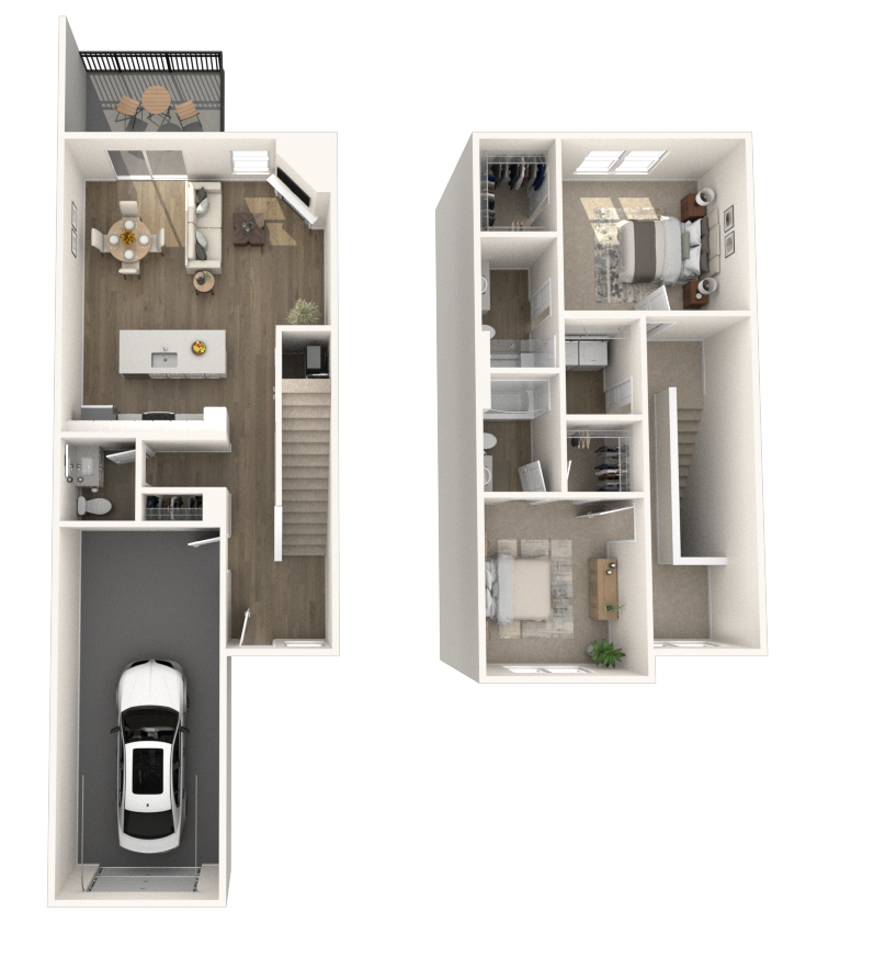 Floor plan for 2 beds, 2.5 baths, 1405 sqft